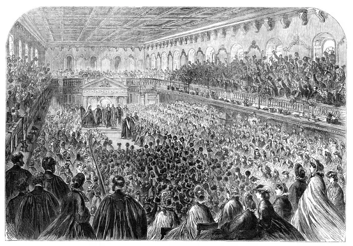Framed Print : The Royal Visit to Cambridge - the Senate-House: Three Cheers for Denmark!, 1864. Creator: Unknown Framed Print : The Royal Visit to Cambridge - the Senate-House: Three Cheers for Denmark!, 1864. Creator: Unknown