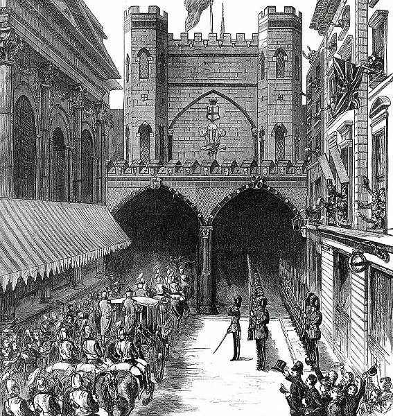 The Royal Visit to the City: Arrival of the Prince and Princess of Wales at Guildhall Yard, 1876. Creator: Unknown
