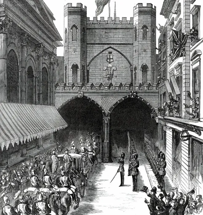 Framed Print : The Royal Visit to the City: Arrival of the Prince and Princess of Wales at Guildhall Yard, 1876. Creator: Unknown Framed Print : The Royal Visit to the City: Arrival of the Prince and Princess of Wales at Guildhall Yard, 1876. Creator: Unknown