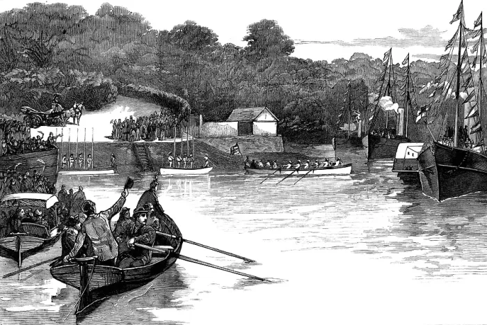 Framed Print : The Royal Visit to Cornwall: the Prince and Princess of Wales on the River Fal, 1880. Creator: Unknown