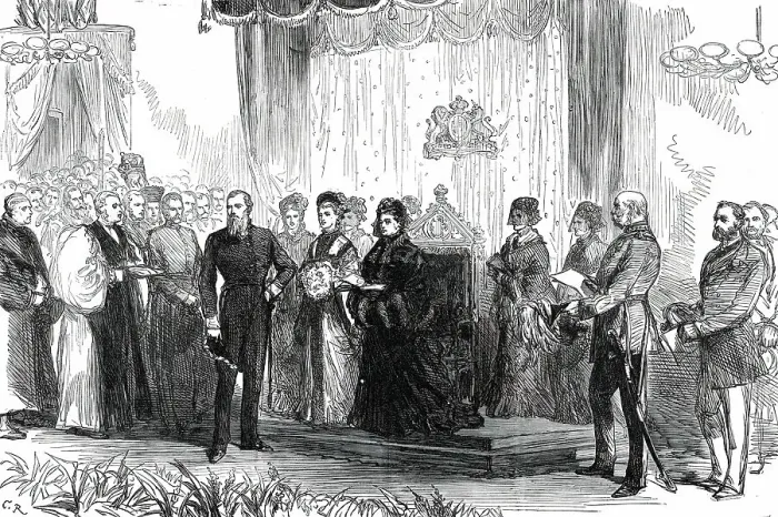 Framed Print : The Royal Visit to the East End: the Queen declaring the new wing of the London Hospital open, 1876. Creator: C.R