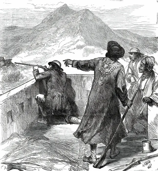 Framed Print : The Royal Visit to India: the Prince of Wales shooting his first tiger at Jeypore...1876. Creator: Unknown Framed Print : The Royal Visit to India: the Prince of Wales shooting his first tiger at Jeypore...1876. Creator: Unknown