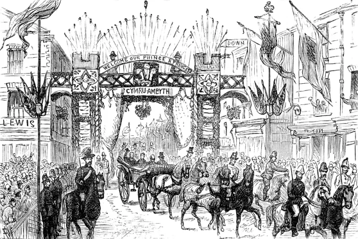 Framed Print : The Royal Visit to Swansea: the procession passing down High-Street, 1881. Creator: Unknown Framed Print : The Royal Visit to Swansea: the procession passing down High-Street, 1881. Creator: Unknown