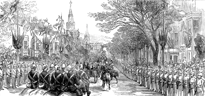 Framed Print : The Royal Visit to Swansea: the procession passing down Walter-Road, 1881. Creator: Unknown Framed Print : The Royal Visit to Swansea: the procession passing down Walter-Road, 1881. Creator: Unknown