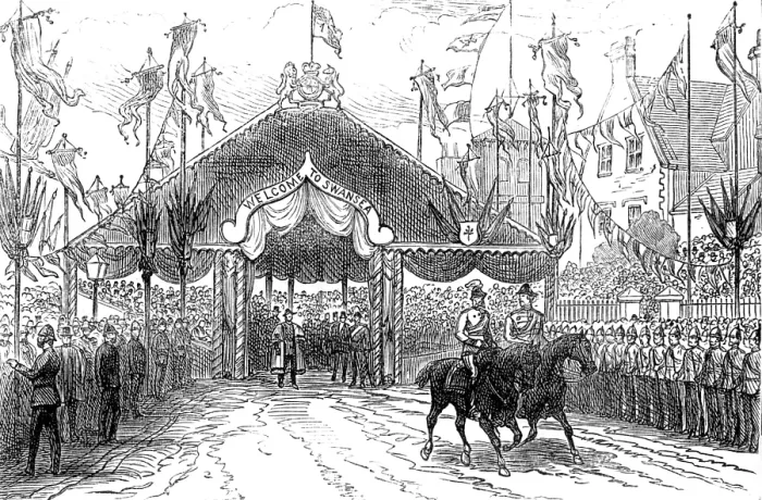 Framed Print : The Royal Visit to Swansea: reception-pavilion, Walter-Road, 1881. Creator: Unknown Framed Print : The Royal Visit to Swansea: reception-pavilion, Walter-Road, 1881. Creator: Unknown