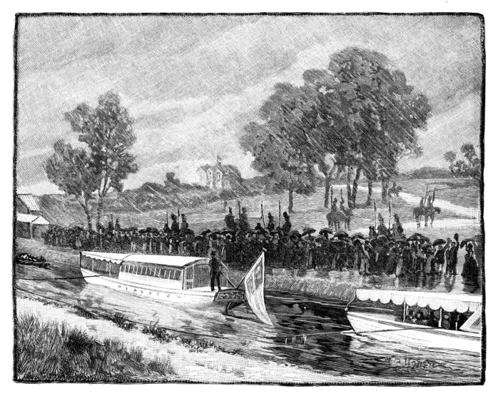 Framed Print : The Royal Visit to Worsley Hall; the State Barge on the Bridgwater Canal, 1851, (1888) Framed Print : The Royal Visit to Worsley Hall; the State Barge on the Bridgwater Canal, 1851, (1888)