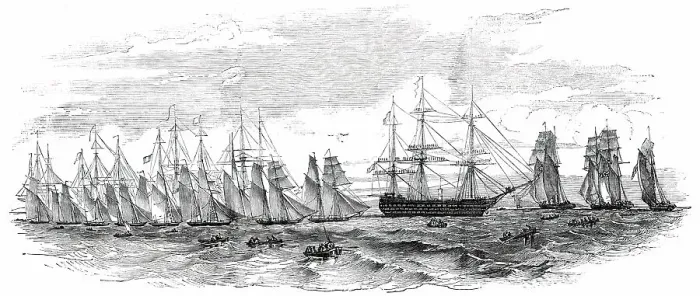 Framed Print : The Royal Yacht Squadron Saluting the French Squadron - sketched by the Hon. Dudley Pelham, 1850. Creator: Unknown Framed Print : The Royal Yacht Squadron Saluting the French Squadron - sketched by the Hon. Dudley Pelham, 1850. Creator: Unknown