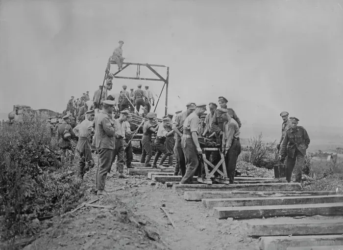 Framed Print : R.R. follows British advance, 31 Oct 1918. Creator: Bain News Service Framed Print : R.R. follows British advance, 31 Oct 1918. Creator: Bain News Service