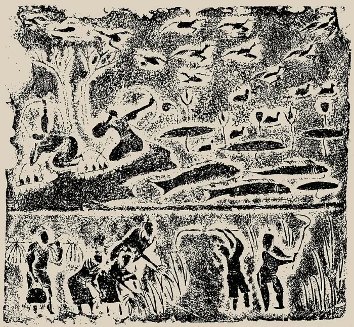Framed Print : The rubbing from the Brick Relief with Harvesting, Fishing and Hunting Scene, 25-220. Creator: Central Asian Art Framed Print : The rubbing from the Brick Relief with Harvesting, Fishing and Hunting Scene, 25-220. Creator: Central Asian Art