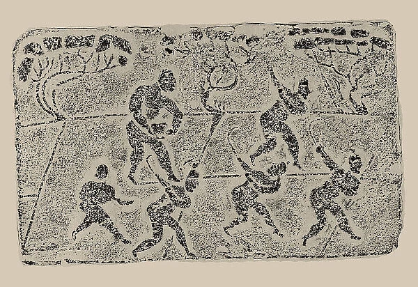 The rubbing from the Brick Relief with sowing and harvesting, 25-220. Creator: Central Asian Art
