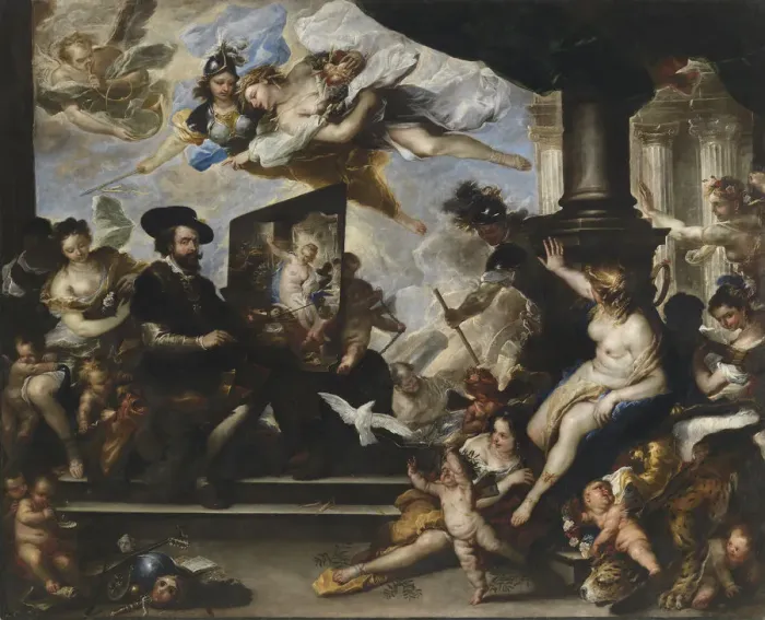 Framed Print : Rubens painting the Allegory of Peace. Artist: Giordano, Luca (1632-1705) Framed Print : Rubens painting the Allegory of Peace. Artist: Giordano, Luca (1632-1705)