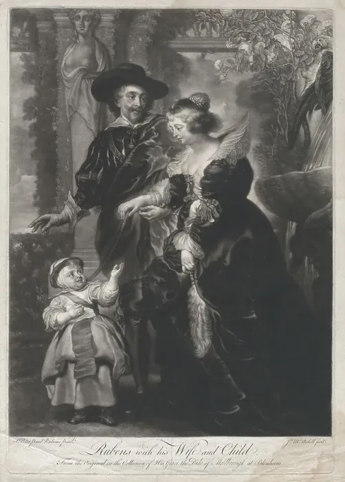 Framed Print : Rubens, his wife, Helena Fourment, and their son, Frans, ca. 1740-65. Creator: James McArdell Framed Print : Rubens, his wife, Helena Fourment, and their son, Frans, ca. 1740-65. Creator: James McArdell