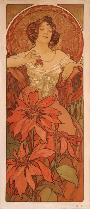 Framed Print : Ruby (From the series The gems). Artist: Mucha, Alfons Marie (1860-1939) Framed Print : Ruby (From the series The gems). Artist: Mucha, Alfons Marie (1860-1939)