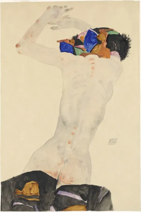 Framed Print : Rückenakt mit buntem Tuch (Nude from the back with a colored cloth), 1911 Framed Print : Rückenakt mit buntem Tuch (Nude from the back with a colored cloth), 1911