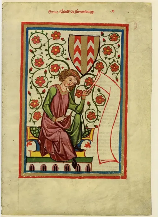 Framed Print : Rudolf II of Fenis (From the Codex Manesse), Between 1305 and 1340. Artist: Anonymous Framed Print : Rudolf II of Fenis (From the Codex Manesse), Between 1305 and 1340. Artist: Anonymous