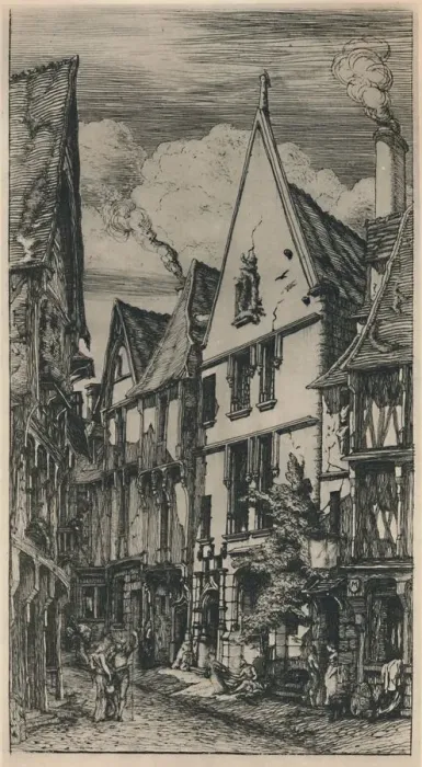 Framed Print : Rue Des Toiles A Bourges (5th State, 8 1 / 2 x 4 3 / 4 Inches), 1853, (1927). Artist: Charles Meryon Framed Print : Rue Des Toiles A Bourges (5th State, 8 1 / 2 x 4 3 / 4 Inches), 1853, (1927). Artist: Charles Meryon