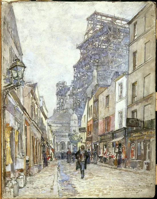 Framed Print : Rue du Chevalier-de-la-Barre, with Sacre-Coeur under construction, 1899. Creator: Unknown Framed Print : Rue du Chevalier-de-la-Barre, with Sacre-Coeur under construction, 1899. Creator: Unknown