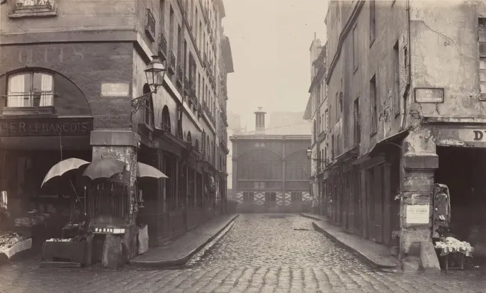 Framed Print : Rue du Contrat-Social, de la rue de la Tonnellerie, 1864-1865. Creator: Charles Marville Framed Print : Rue du Contrat-Social, de la rue de la Tonnellerie, 1864-1865. Creator: Charles Marville