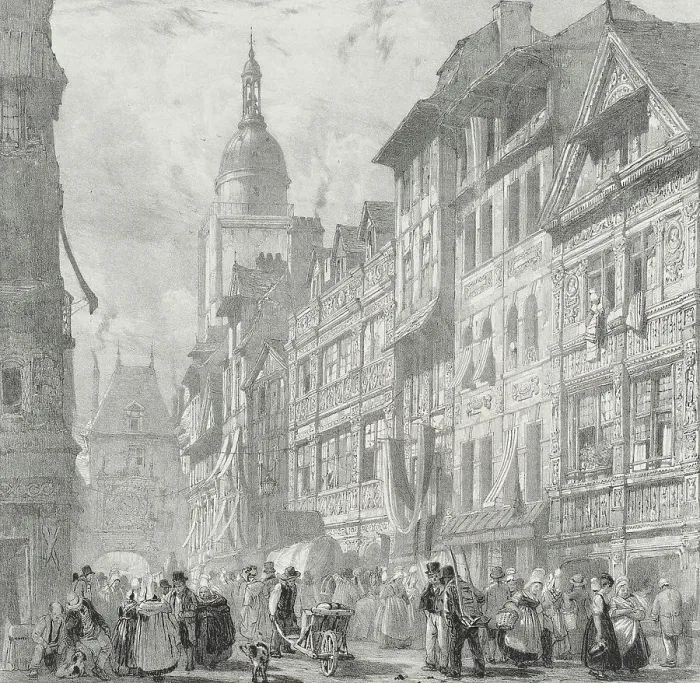 Framed Print : Rue du Gros Horloge, Rouen, 1824. Creator: Richard Parkes Bonington Framed Print : Rue du Gros Horloge, Rouen, 1824. Creator: Richard Parkes Bonington