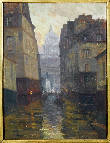 Rue du Haut-Pavé towards Place Maubert (floods from 1910), 1910. Creator: Germain Eugene Bonneton