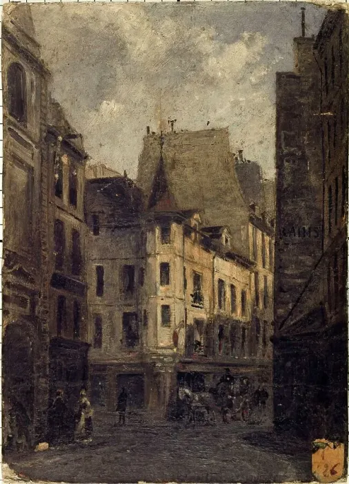 Framed Print : Rue de l'Ecole-de-Medecine with Marat's house, current 6th arrondissement, c1855 — 1865. Creator: Charles Fichot Framed Print : Rue de l'Ecole-de-Medecine with Marat's house, current 6th arrondissement, c1855 — 1865. Creator: Charles Fichot