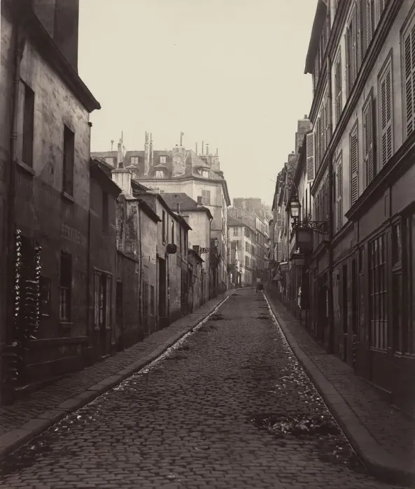 Framed Print : Rue Neuve-Coquenard (from the Rue Lamartine), 1870s. Creator: Charles Marville Framed Print : Rue Neuve-Coquenard (from the Rue Lamartine), 1870s. Creator: Charles Marville