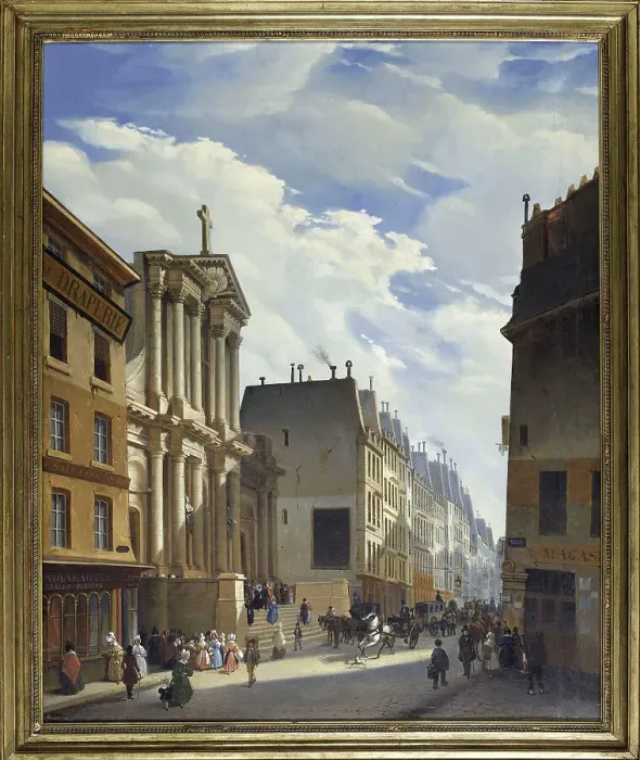 Framed Print : Rue Saint-Honoré and Saint-Roch church, 1840. Creator:s Mingasson de Martinazeau Framed Print : Rue Saint-Honoré and Saint-Roch church, 1840. Creator:s Mingasson de Martinazeau
