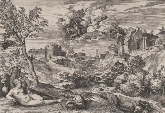 Framed Print : Ruggiero Rescuing Angelica, 1565. Creator: Cornelis Cort Framed Print : Ruggiero Rescuing Angelica, 1565. Creator: Cornelis Cort