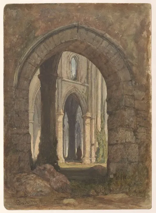 Framed Print : Ruin of a Gothic church, after 1800-before 1899. Creator: Anon Framed Print : Ruin of a Gothic church, after 1800-before 1899. Creator: Anon