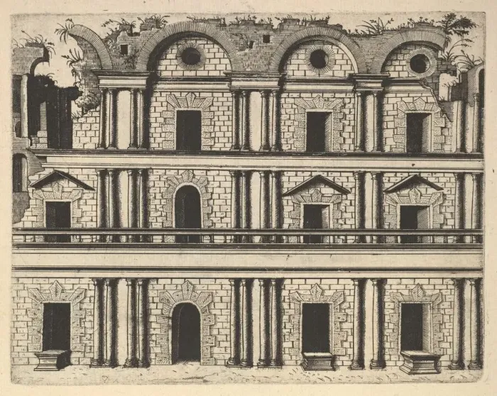 Framed Print : Ruin of a Palace Facade [Palatium M. Agrippa] from the series Ruinarum variarum