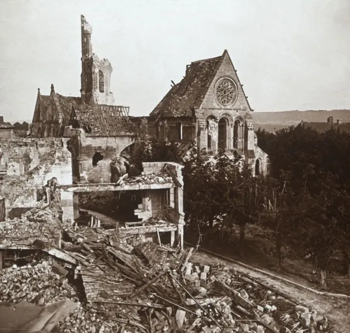 Framed Print : Ruined church, Vauxaillon, northern France, c1914-c1918 Framed Print : Ruined church, Vauxaillon, northern France, c1914-c1918