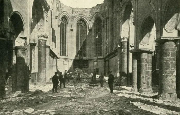 Framed Print : Ruined church at Vise in Belgium, 1914-1918, (c1920). Creator: Underwood & Underwood Framed Print : Ruined church at Vise in Belgium, 1914-1918, (c1920). Creator: Underwood & Underwood