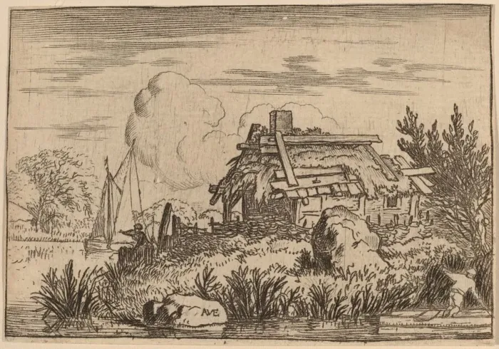 Framed Print : Ruined Cottage, Surrounded by Water, probably c. 1645 / 1656 Framed Print : Ruined Cottage, Surrounded by Water, probably c. 1645 / 1656