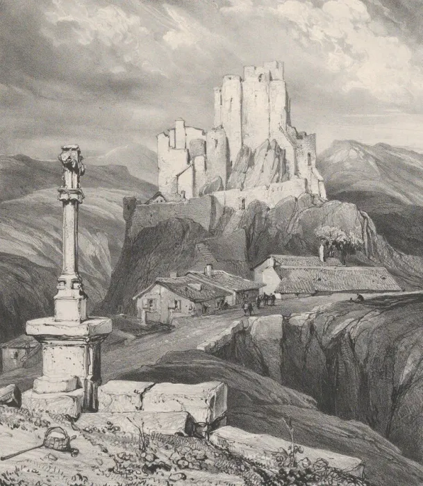 Framed Print : Ruines du Chateau de Bouzols, pres du Puy en Velay, 1831 Framed Print : Ruines du Chateau de Bouzols, pres du Puy en Velay, 1831