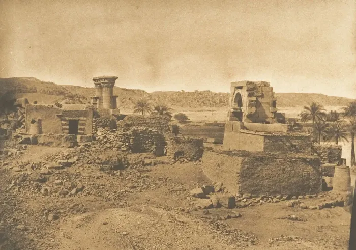 Framed Print : Ruines et Village de Begueh, petite ile a l Ouest de Philae, April 11, 1850 Framed Print : Ruines et Village de Begueh, petite ile a l Ouest de Philae, April 11, 1850