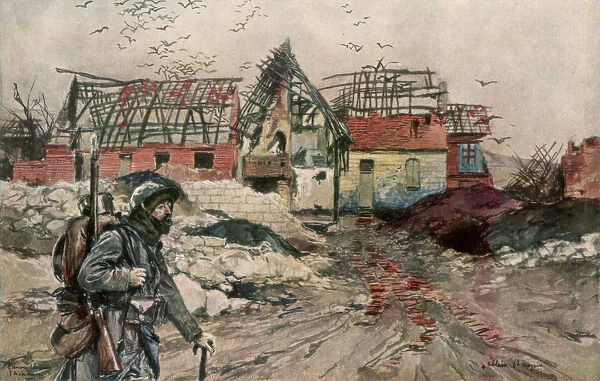The Ruins of Ablain-Saint-Nazaire, Artois, France, 18 December 1915, (1926). Artist: Francois Flameng