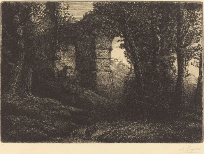 Framed Print : Ruins of an Ancient Aqueduct (Ruine d un ancien aqueduc). Creator: Alphonse Legros Framed Print : Ruins of an Ancient Aqueduct (Ruine d un ancien aqueduc). Creator: Alphonse Legros