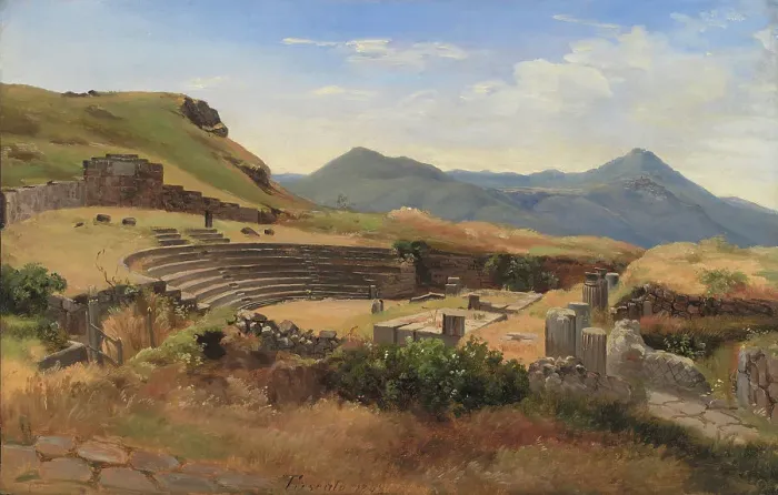 Framed Print : The Ruins of the Antique Theatre at Tusculum, Italy; 1848. Creator: Thorald Brendstrup Framed Print : The Ruins of the Antique Theatre at Tusculum, Italy; 1848. Creator: Thorald Brendstrup