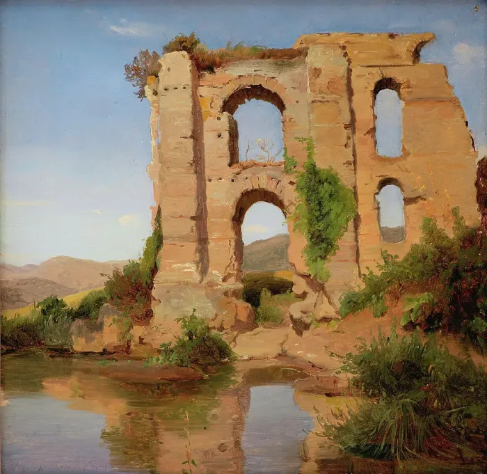 Framed Print : The Ruins of the Aqueduct Aniene Nuovo near Tivoli, Italy, 1842-1847. Creator: Anders Christian Lunde Framed Print : The Ruins of the Aqueduct Aniene Nuovo near Tivoli, Italy, 1842-1847. Creator: Anders Christian Lunde