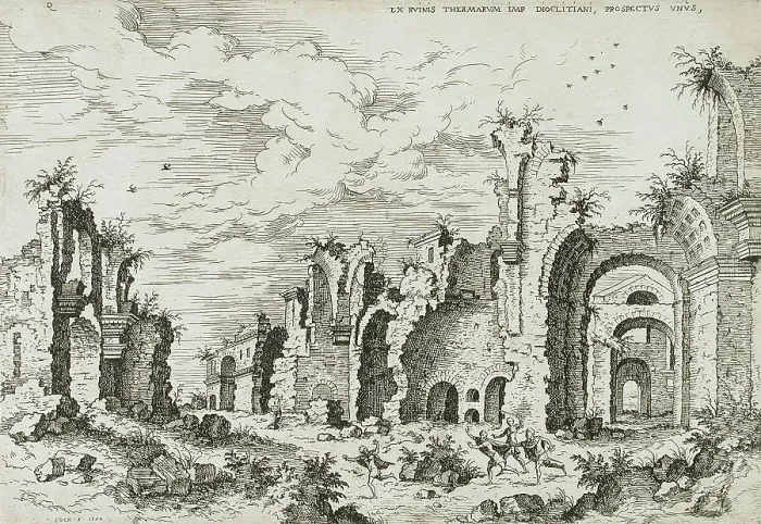 Framed Print : Ruins of Baths of Diocletian, 1550. Creator: Hieronymus Cock Framed Print : Ruins of Baths of Diocletian, 1550. Creator: Hieronymus Cock