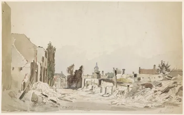 Framed Print : The ruins in Bodegraven after the June 1870 fire, 1870. Creator: Pieter Adrianus Schipperus Framed Print : The ruins in Bodegraven after the June 1870 fire, 1870. Creator: Pieter Adrianus Schipperus