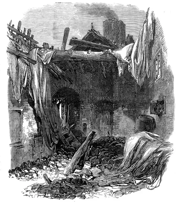 Framed Print : Ruins of buildings at Old Ford, Bow, destroyed by the late gale, 1868. Creator: Unknown Framed Print : Ruins of buildings at Old Ford, Bow, destroyed by the late gale, 1868. Creator: Unknown