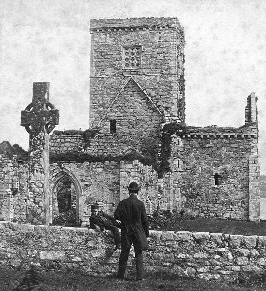 Ruins of the cathedral and St Martins Cross, Iona, Argyll and Bute, Scotland, late 19th century. Artist: George Washington Wilson