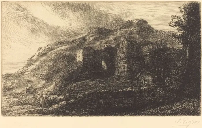 Framed Print : Ruins of a Chateau (Les ruines du chateau). Creator: Alphonse Legros Framed Print : Ruins of a Chateau (Les ruines du chateau). Creator: Alphonse Legros