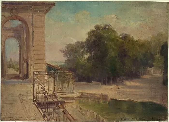 Framed Print : Ruins of the Château de Saint-Cloud: the horseshoe basin seen from the first floor balcony, c1875. Creator: Jean Baptiste Edmond Allouard Framed Print : Ruins of the Château de Saint-Cloud: the horseshoe basin seen from the first floor balcony, c1875. Creator: Jean Baptiste Edmond Allouard