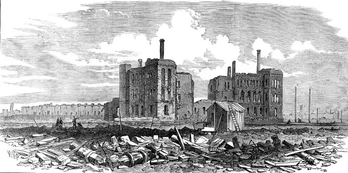 Framed Print : The Ruins of Chicago: Rock Island Depot, 1871. Creator: Unknown Framed Print : The Ruins of Chicago: Rock Island Depot, 1871. Creator: Unknown