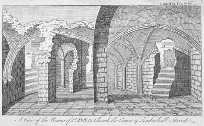 Framed Print : Ruins of the Church of St Peter on the corner of Leadenhall Street, City of London, 1766 Framed Print : Ruins of the Church of St Peter on the corner of Leadenhall Street, City of London, 1766