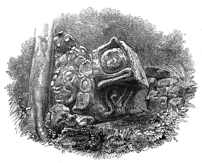 Framed Print : The Ruins of Copan, Central America: a head, with other sculptured stones, 1864. Creator: Unknown Framed Print : The Ruins of Copan, Central America: a head, with other sculptured stones, 1864. Creator: Unknown