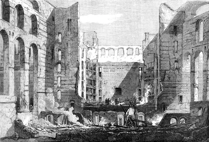 Framed Print : Ruins of Covent-Garden Theatre - Visit of Her Majesty and the Princess Royal, 1856. Creator: Unknown Framed Print : Ruins of Covent-Garden Theatre - Visit of Her Majesty and the Princess Royal, 1856. Creator: Unknown