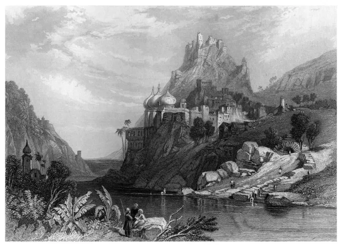 Framed Print : Ruins at Ettaia, Said to Have Been Caused by the Combat Between Krishna and Kali. Artist: Finden Framed Print : Ruins at Ettaia, Said to Have Been Caused by the Combat Between Krishna and Kali. Artist: Finden